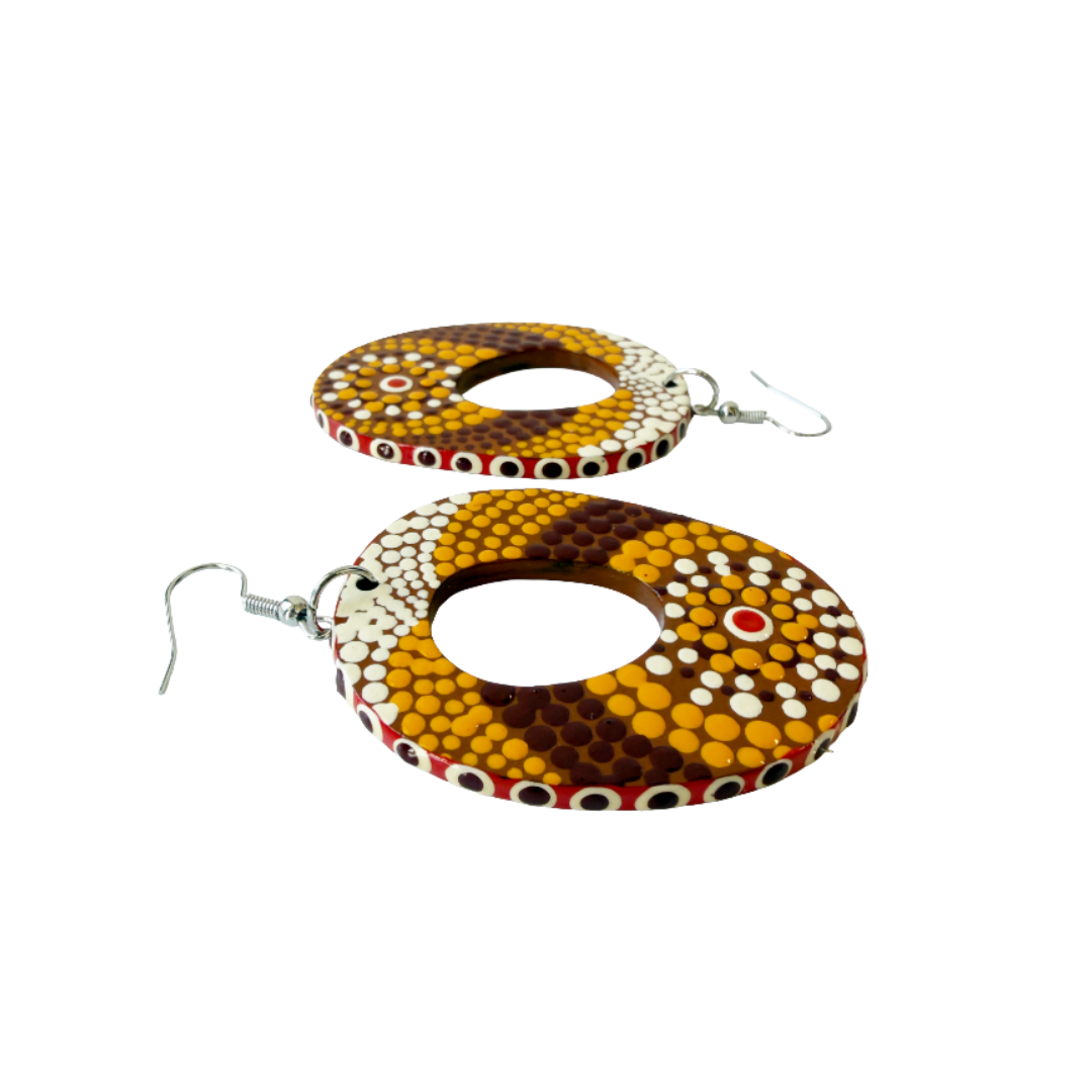 IRENE BOWYER | ‘O Shaped (white/yellow/brown) Earrings' | Hand-painted wood