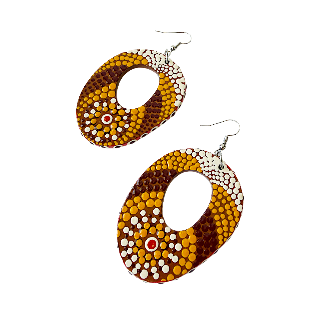 IRENE BOWYER | ‘O Shaped (white/yellow/brown) Earrings' | Hand-painted wood