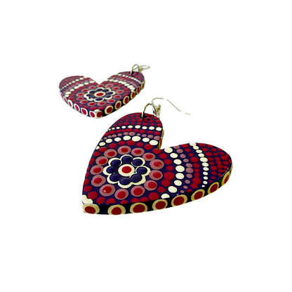 IRENE BOWYER | ‘Heart Shaped (purple/white/pink) Earrings' | Hand-painted wood