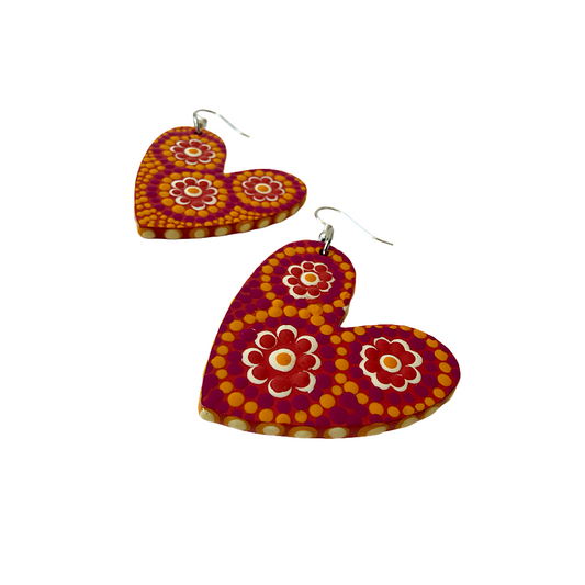 IRENE BOWYER | ‘Heart Shaped (yellow/pink/orange/white) Earrings' | Hand-painted wood