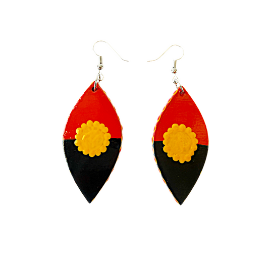 IRENE BOWYER | ‘Flag Shield (red/yellow/black) Earrings' | Hand-painted wood / Shield shape