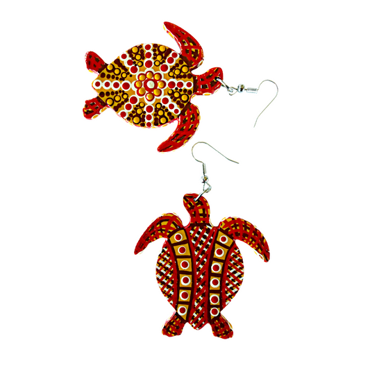 IRENE BOWYER | ‘Turtle (red/ochre/brown) Earrings' | Hand-painted wood