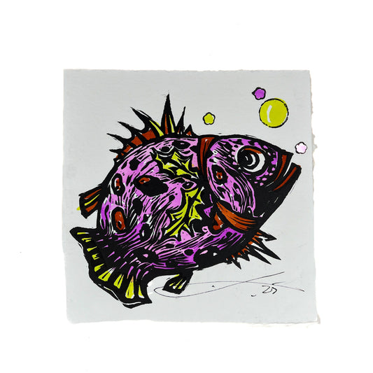 JANE DENNIS | 'Puddin Christmas' | Gift card | Hand-coloured linocut