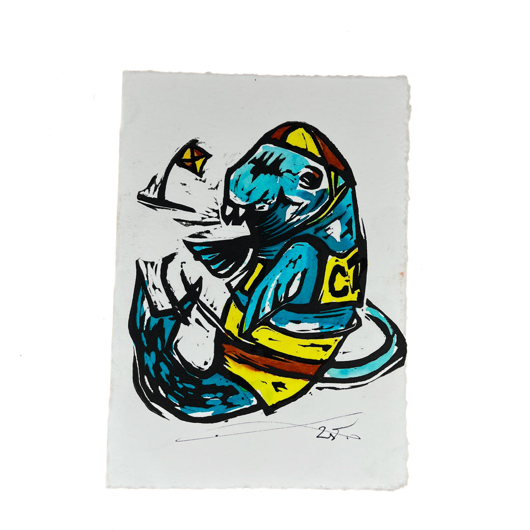 JANE DENNIS | ‘Beached Bros’ | Gift Card | Hand-coloured linocut print