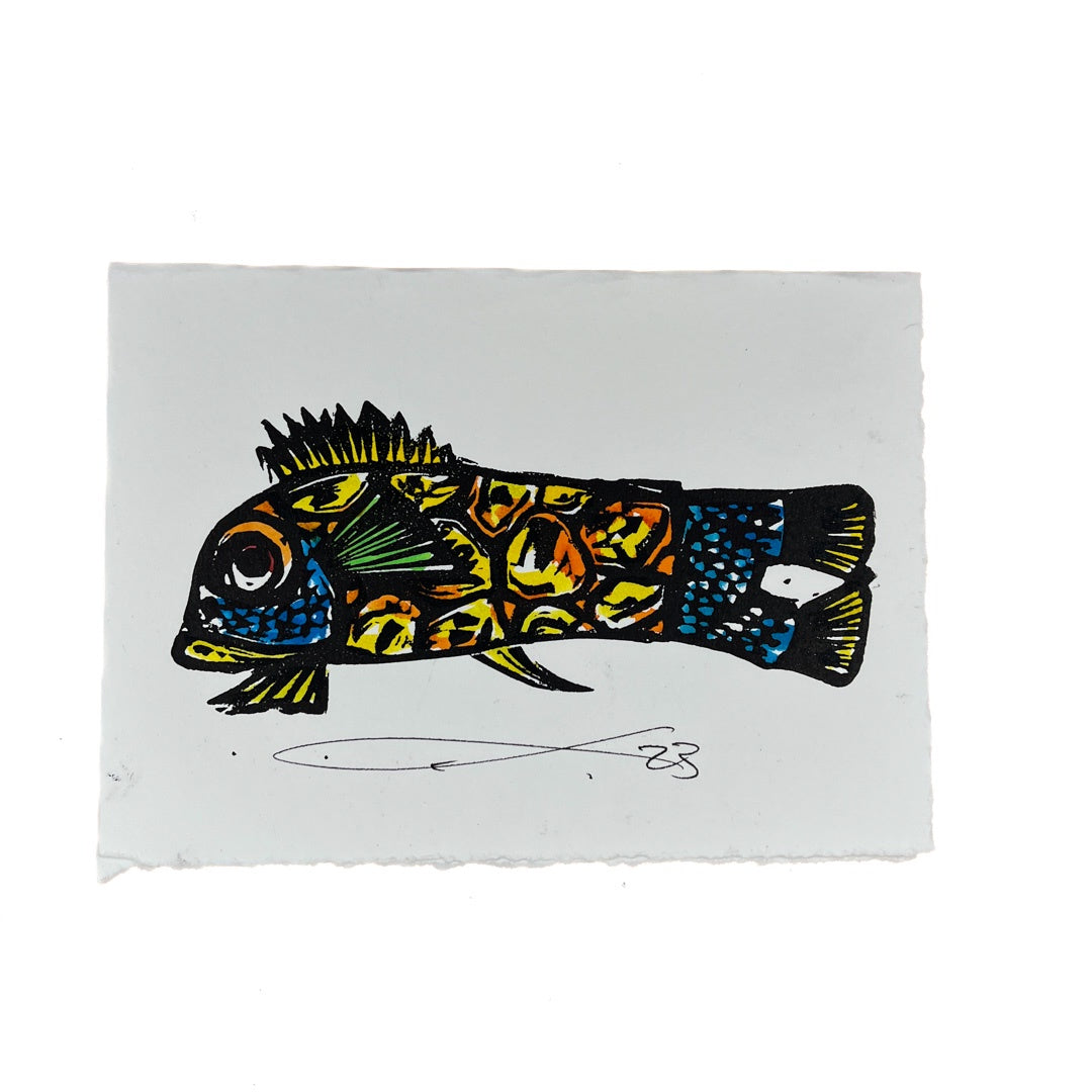 JANE DENNIS | 'Tropicana' | Gift card | Hand-coloured linocut