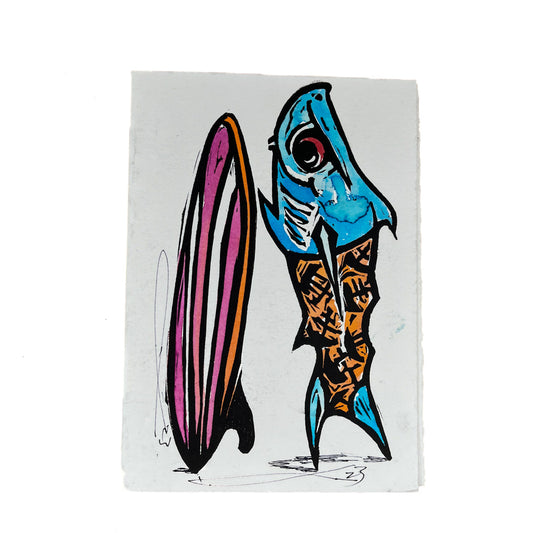 JANE DENNIS | 'Sharky' | Gift card | Hand-coloured linocut
