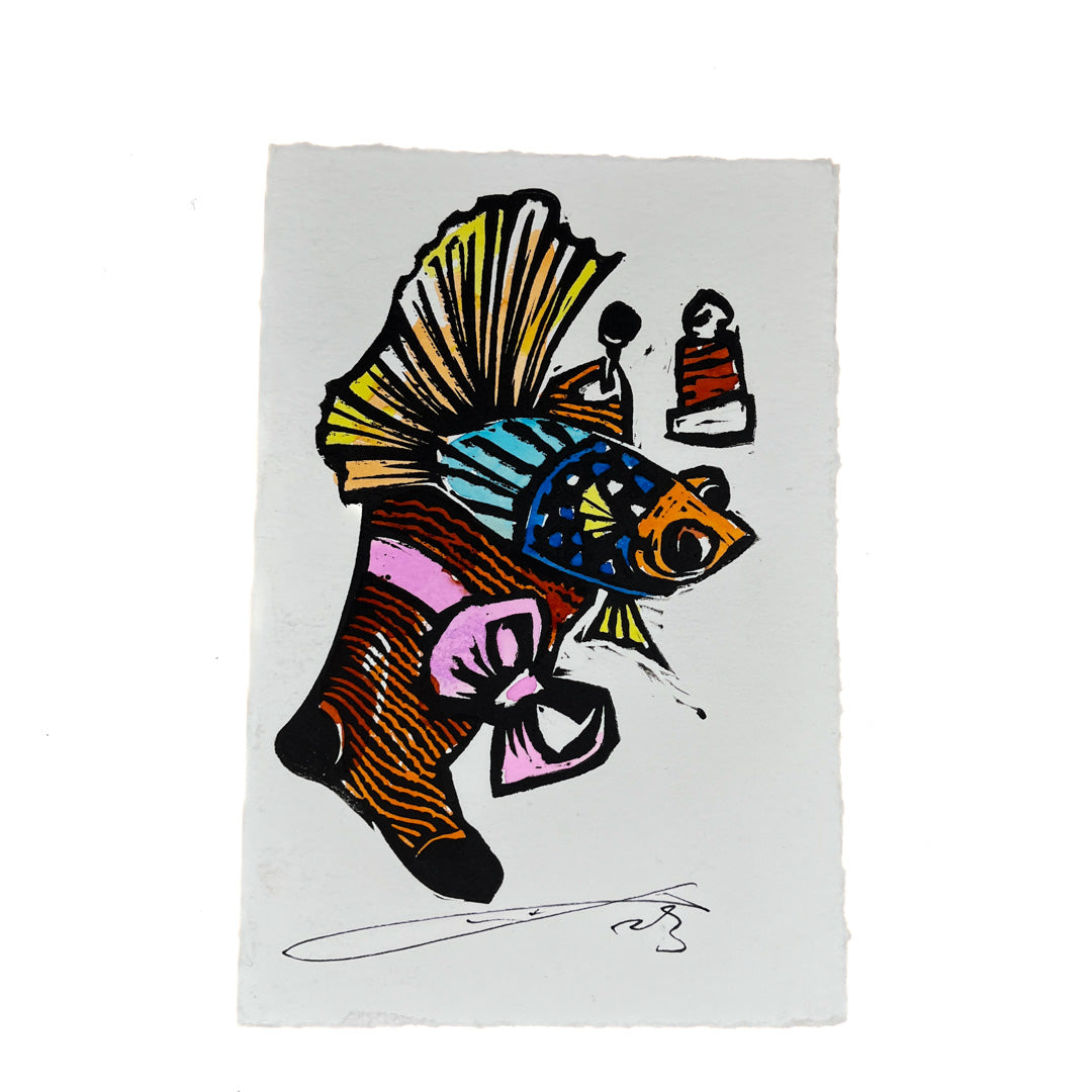 JANE DENNIS | 'Sox' | Gift Card | Hand-coloured linocut