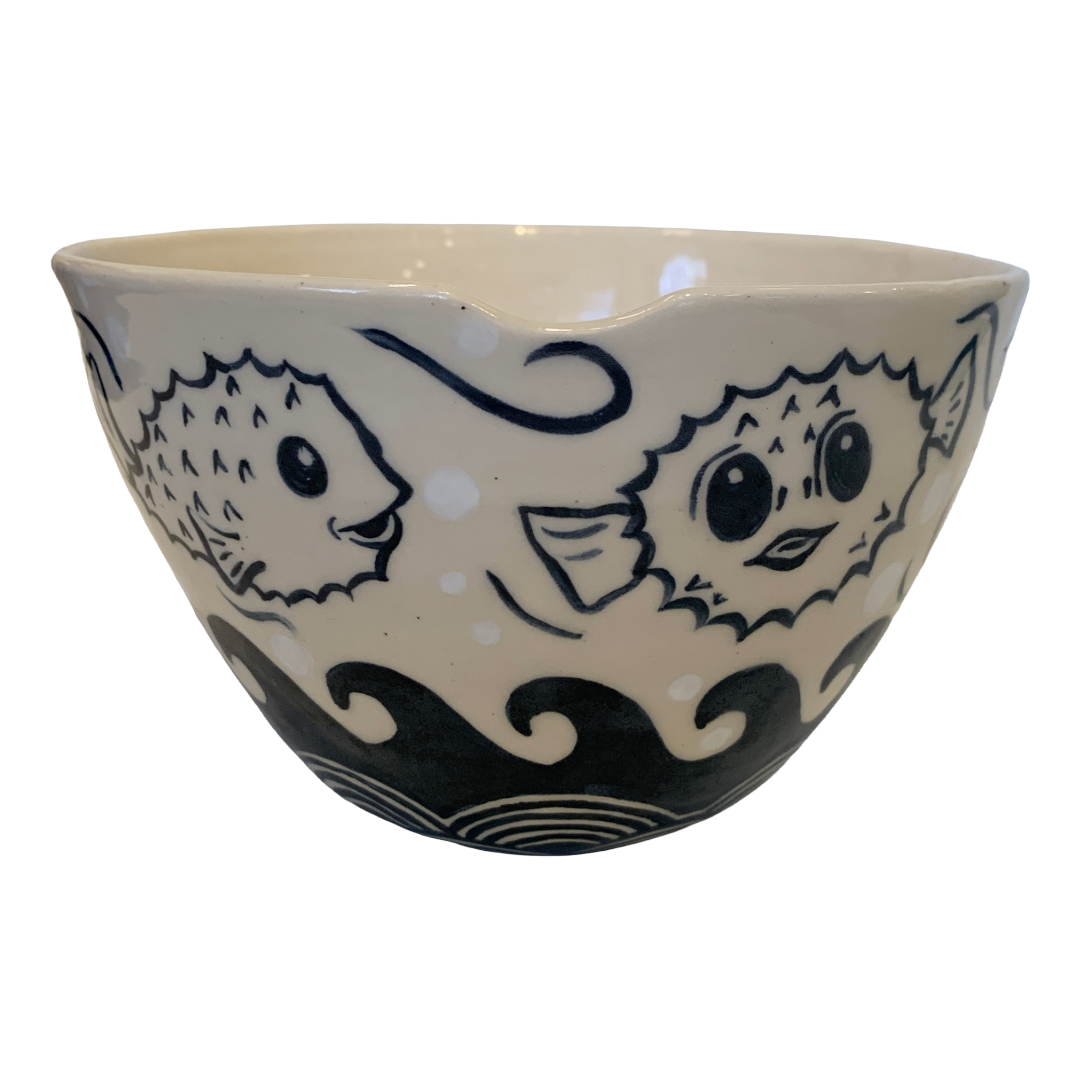 JANE JEHNE | 'Stoned Puffer Fish Series - Large Bowl I' - Indent | Hand Drawn | Glazed Ceramic