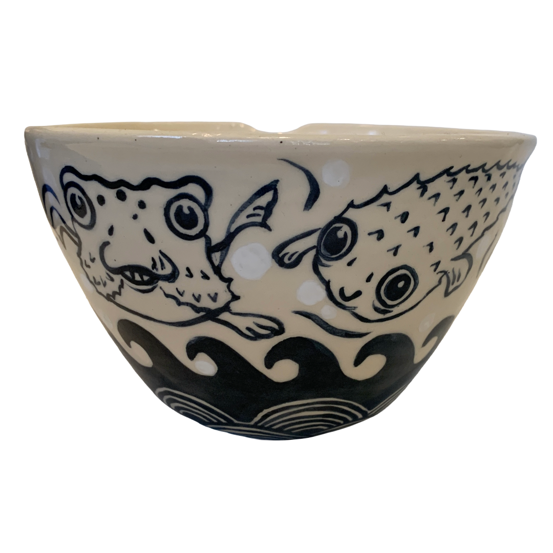 JANE JEHNE | 'Stoned Puffer Fish Series - Large Bowl I' - Indent | Hand Drawn | Glazed Ceramic