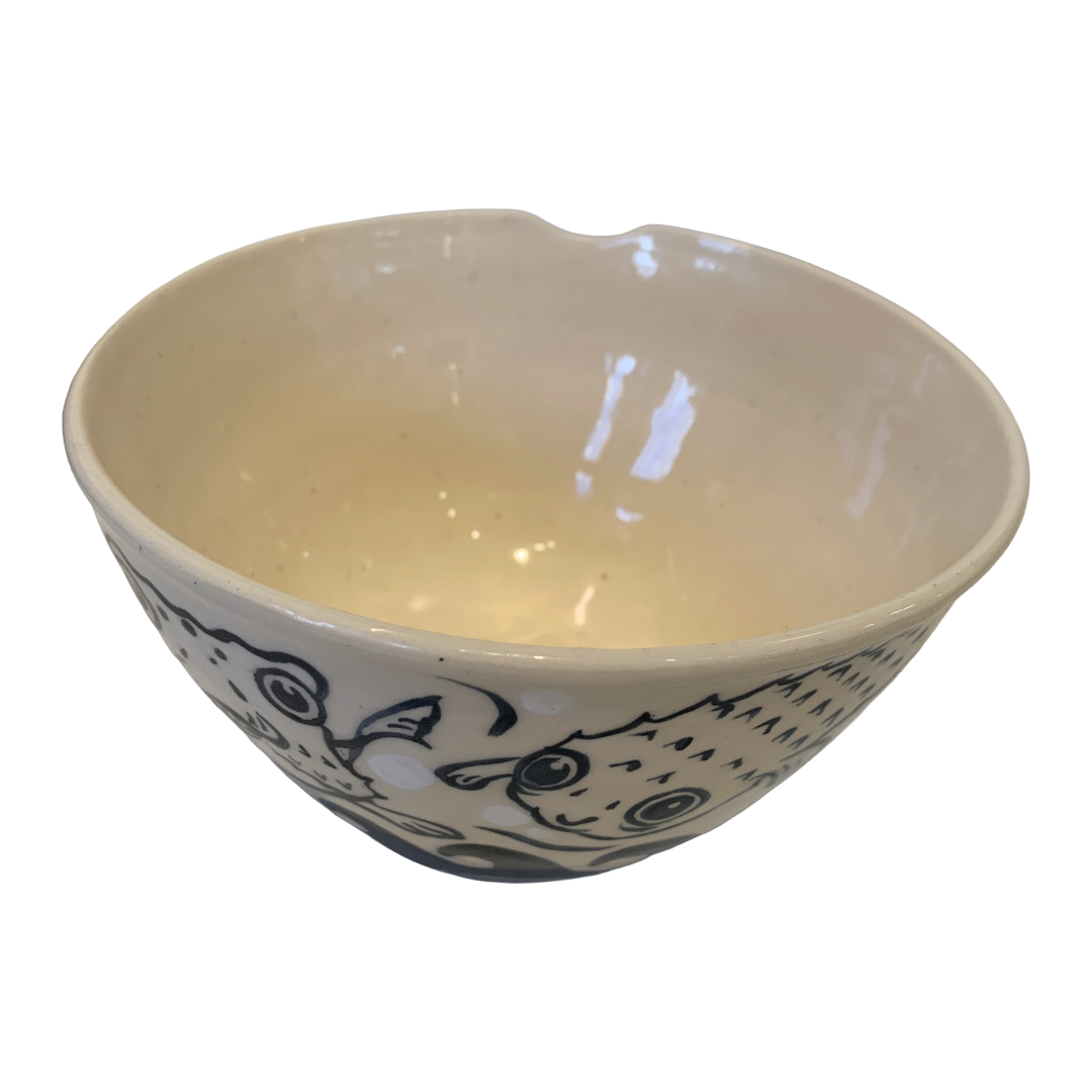 JANE JEHNE | 'Stoned Puffer Fish Series - Large Bowl I' - Indent | Hand Drawn | Glazed Ceramic