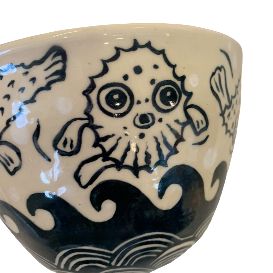 JANE JEHNE | 'Stoned Puffer Fish Series - Large Bowl I' - Indent | Hand Drawn | Glazed Ceramic