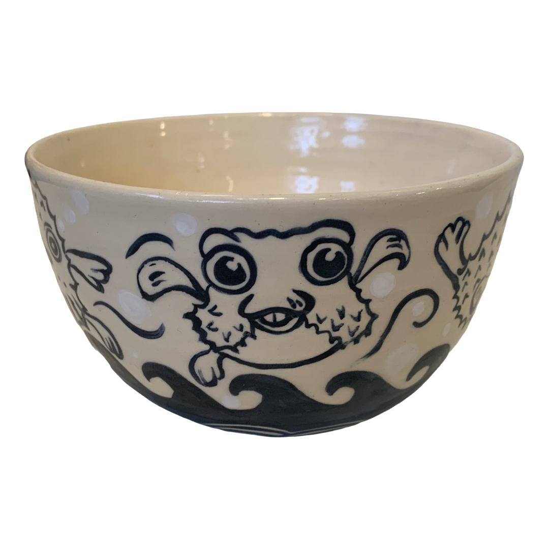 JANE JEHNE | 'Stoned Puffer Fish Series - Large Bowl II' | Hand Drawn | Glazed Ceramic