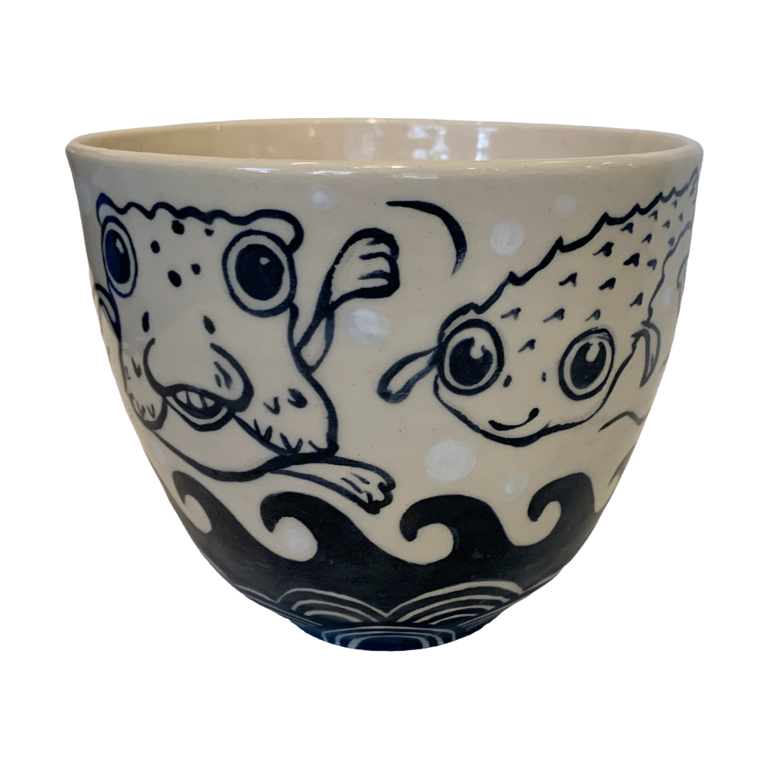 JANE JEHNE | 'Stoned Puffer Fish Series - Medium Bowl I' | Hand Drawn | Glazed Ceramic