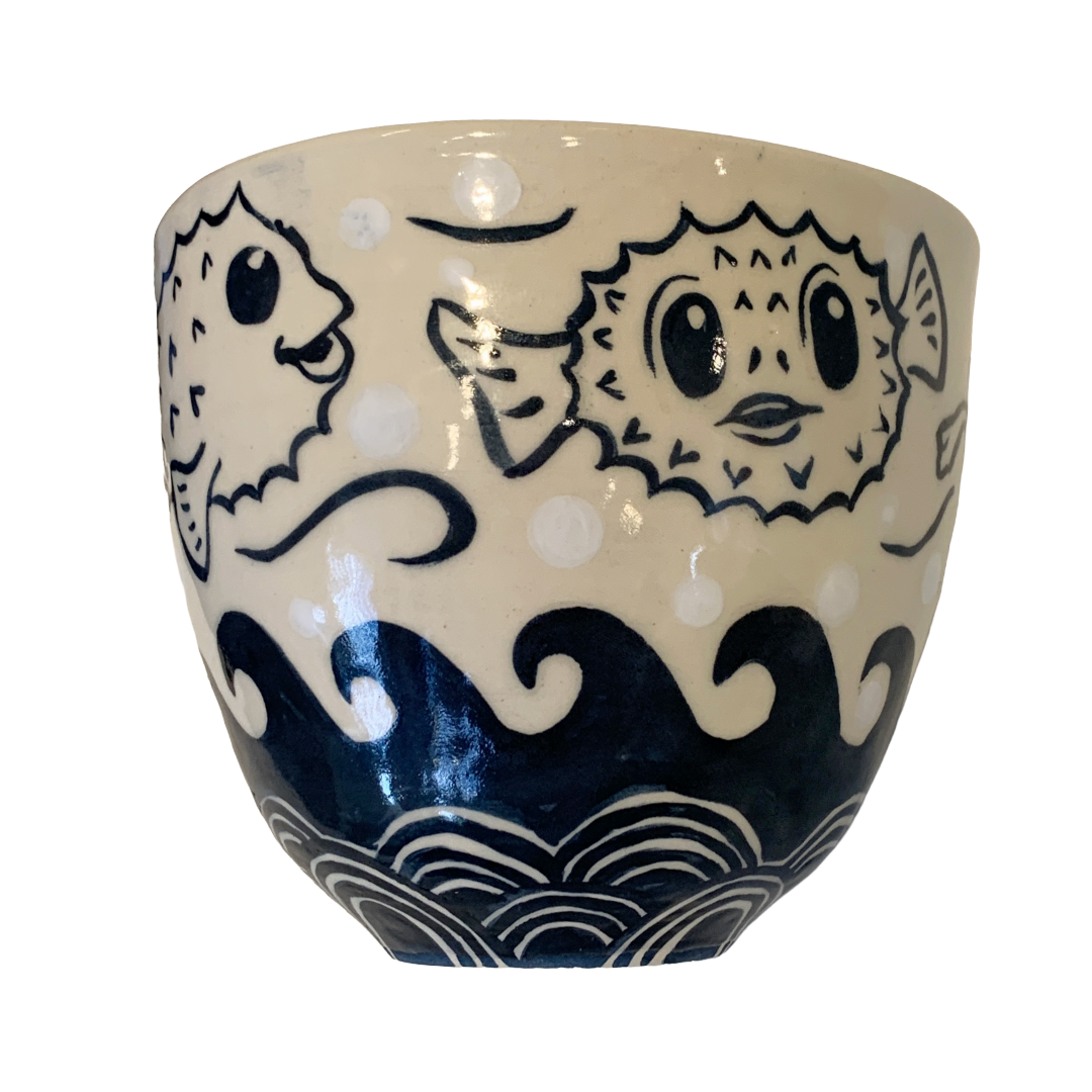 JANE JEHNE | 'Stoned Puffer Fish Series - Medium Bowl I' | Hand Drawn | Glazed Ceramic
