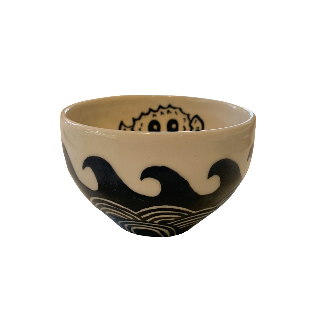JANE JEHNE | 'Stoned Puffer Fish Series - Tiny Bowl I' | Hand Drawn | Glazed Ceramic