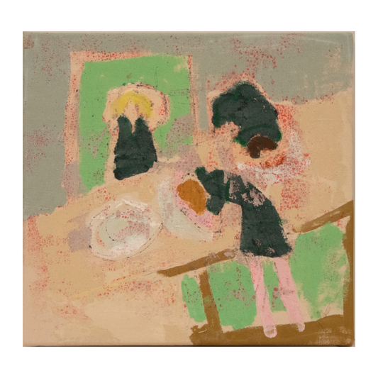 JULIE POULSEN | 'Hairwashing Saturday' | Acrylic + mixed media on canvas | 45 (h) x 45 (w) cm