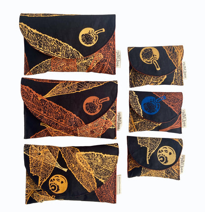 JUST BEE DESIGNS | 'Blue Quandong Pouchlet / Wallet No.1' | Pure linen / screenprint