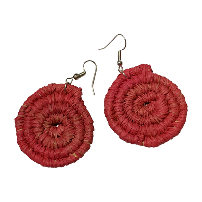 KATIJAH NOWLAN | ‘Small Earrings- Pink / Red’ | Woven Raffia | Stainless Steel Hook