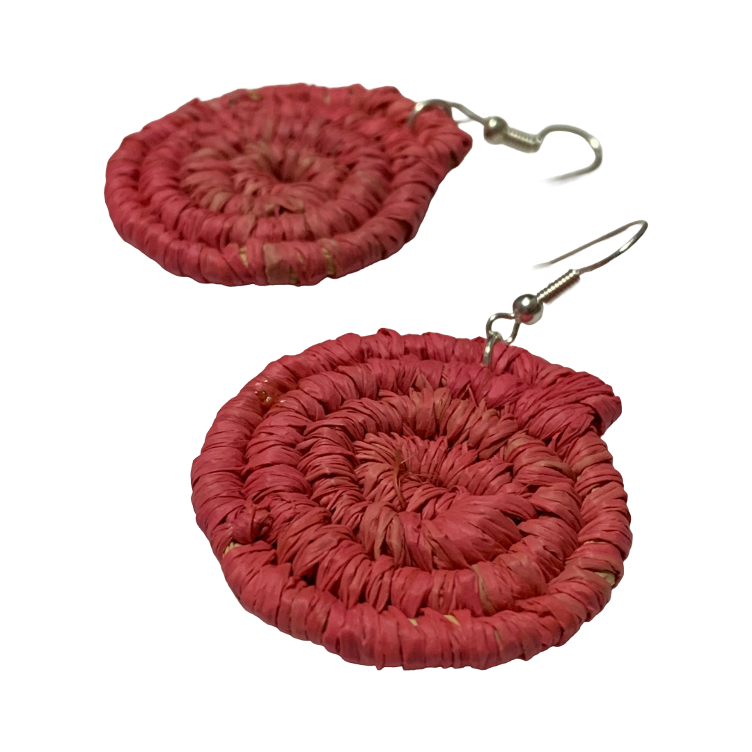 KATIJAH NOWLAN | ‘Small Earrings- Pink / Red’ | Woven Raffia | Stainless Steel Hook