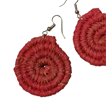 KATIJAH NOWLAN | ‘Small Earrings- Pink / Red’ | Woven Raffia | Stainless Steel Hook