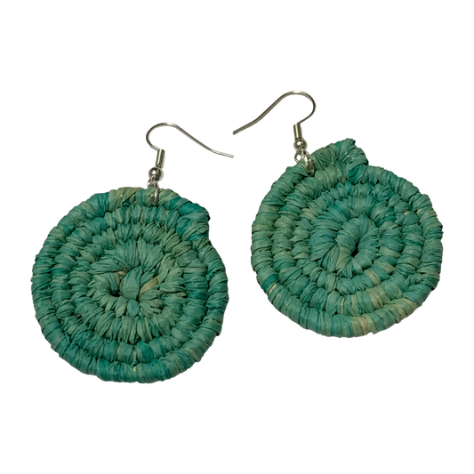 KATIJAH NOWLAN | ‘Small Earrings- Aqua’ | Woven Raffia | Stainless Steel Hook