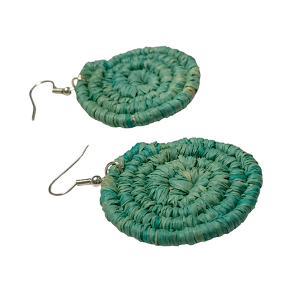 KATIJAH NOWLAN | ‘Small Earrings- Aqua’ | Woven Raffia | Stainless Steel Hook