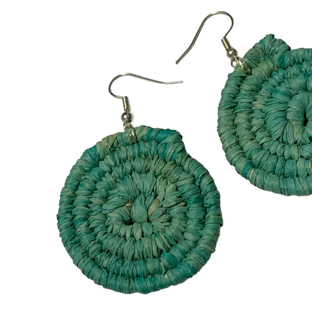 KATIJAH NOWLAN | ‘Small Earrings- Aqua’ | Woven Raffia | Stainless Steel Hook