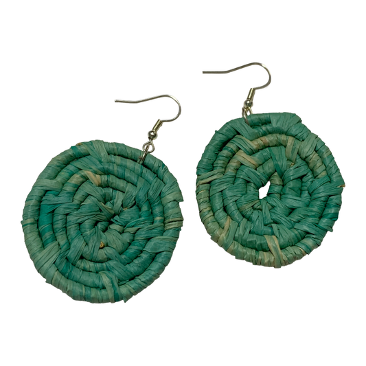 KATIJAH NOWLAN | ‘Medium Earrings- Aqua’ | Woven Raffia | Stainless Steel Hook