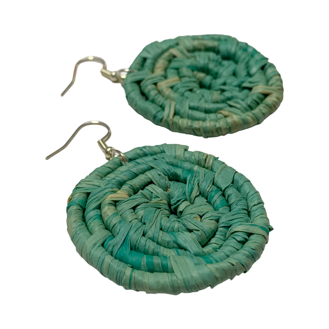 KATIJAH NOWLAN | ‘Medium Earrings- Aqua’ | Woven Raffia | Stainless Steel Hook