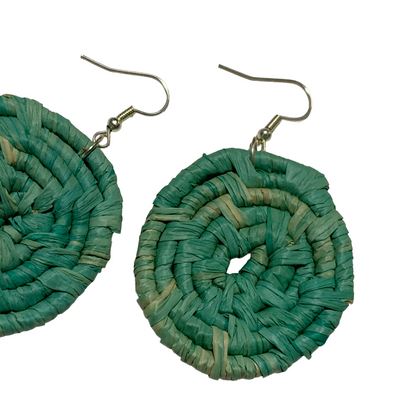 KATIJAH NOWLAN | ‘Medium Earrings- Aqua’ | Woven Raffia | Stainless Steel Hook