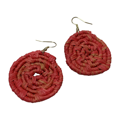 KATIJAH NOWLAN | ‘Medium Earrings- Pink / Red’ | Woven Raffia | Stainless Steel Hook