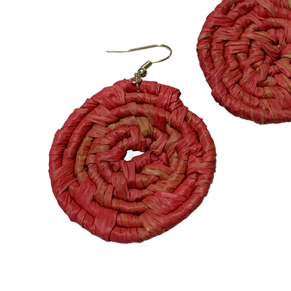 KATIJAH NOWLAN | ‘Medium Earrings- Pink / Red’ | Woven Raffia | Stainless Steel Hook