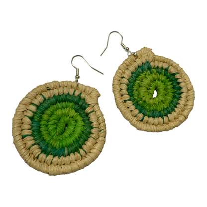 KATIJAH NOWLAN | ‘Large Earrings- Green / Natural’ | Woven Raffia | Stainless Steel Hook