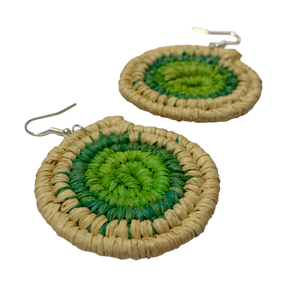 KATIJAH NOWLAN | ‘Large Earrings- Green / Natural’ | Woven Raffia | Stainless Steel Hook