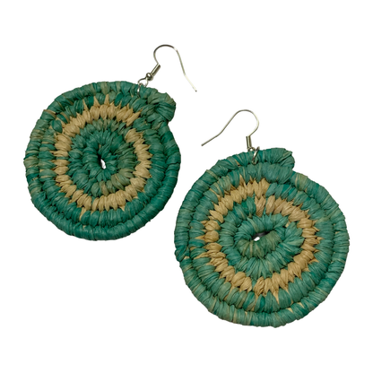 KATIJAH NOWLAN | ‘Large Earrings- Aqua / Natural’ | Woven Raffia | Stainless Steel Hook