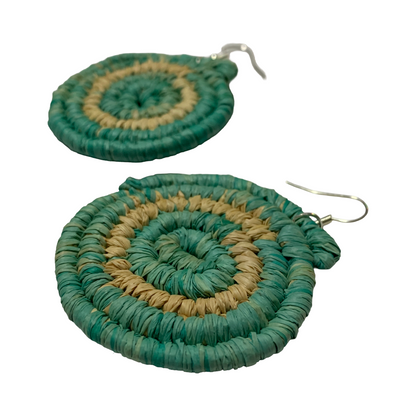 KATIJAH NOWLAN | ‘Large Earrings- Aqua / Natural’ | Woven Raffia | Stainless Steel Hook