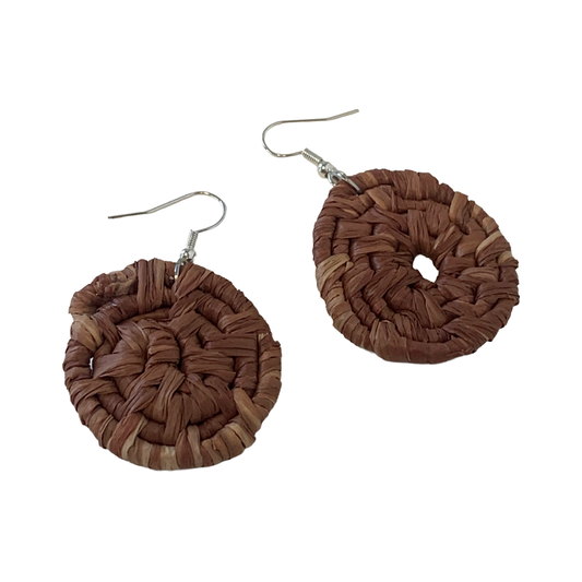 KATIJAH NOWLAN | ‘Small Earrings- Tan’ | Woven Raffia | Stainless Steel Hook
