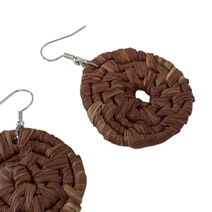 KATIJAH NOWLAN | ‘Small Earrings- Tan’ | Woven Raffia | Stainless Steel Hook