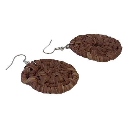 KATIJAH NOWLAN | ‘Small Earrings- Tan’ | Woven Raffia | Stainless Steel Hook