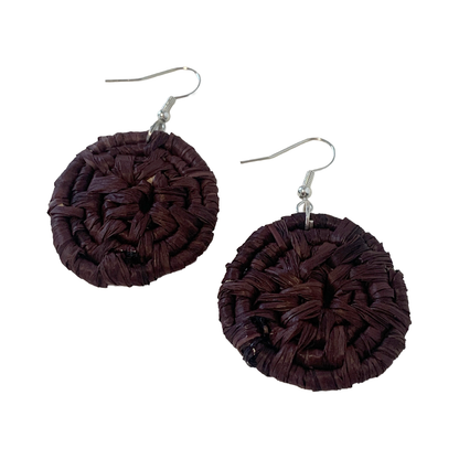 KATIJAH NOWLAN | ‘Small Earrings- Brown’ | Woven Raffia | Stainless Steel Hook