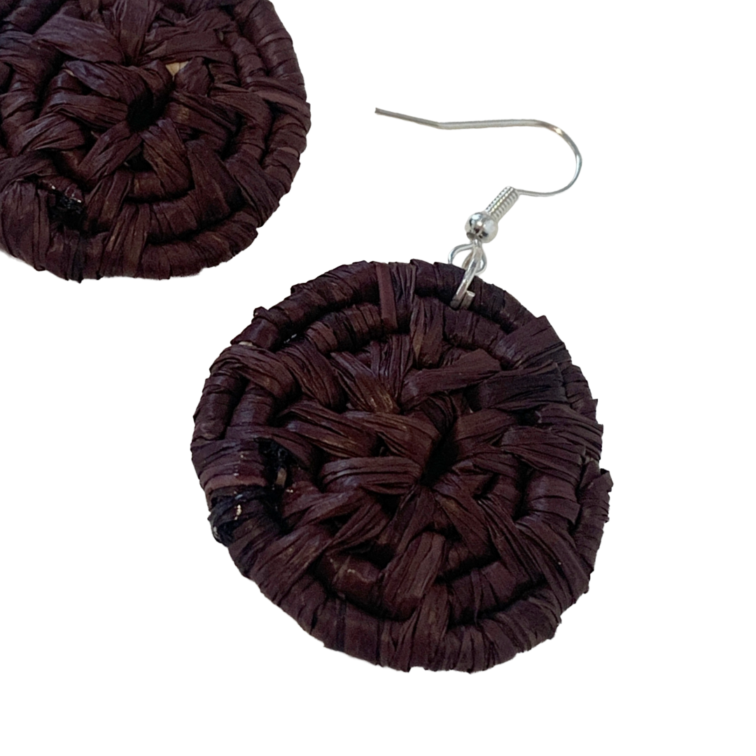 KATIJAH NOWLAN | ‘Small Earrings- Brown’ | Woven Raffia | Stainless Steel Hook