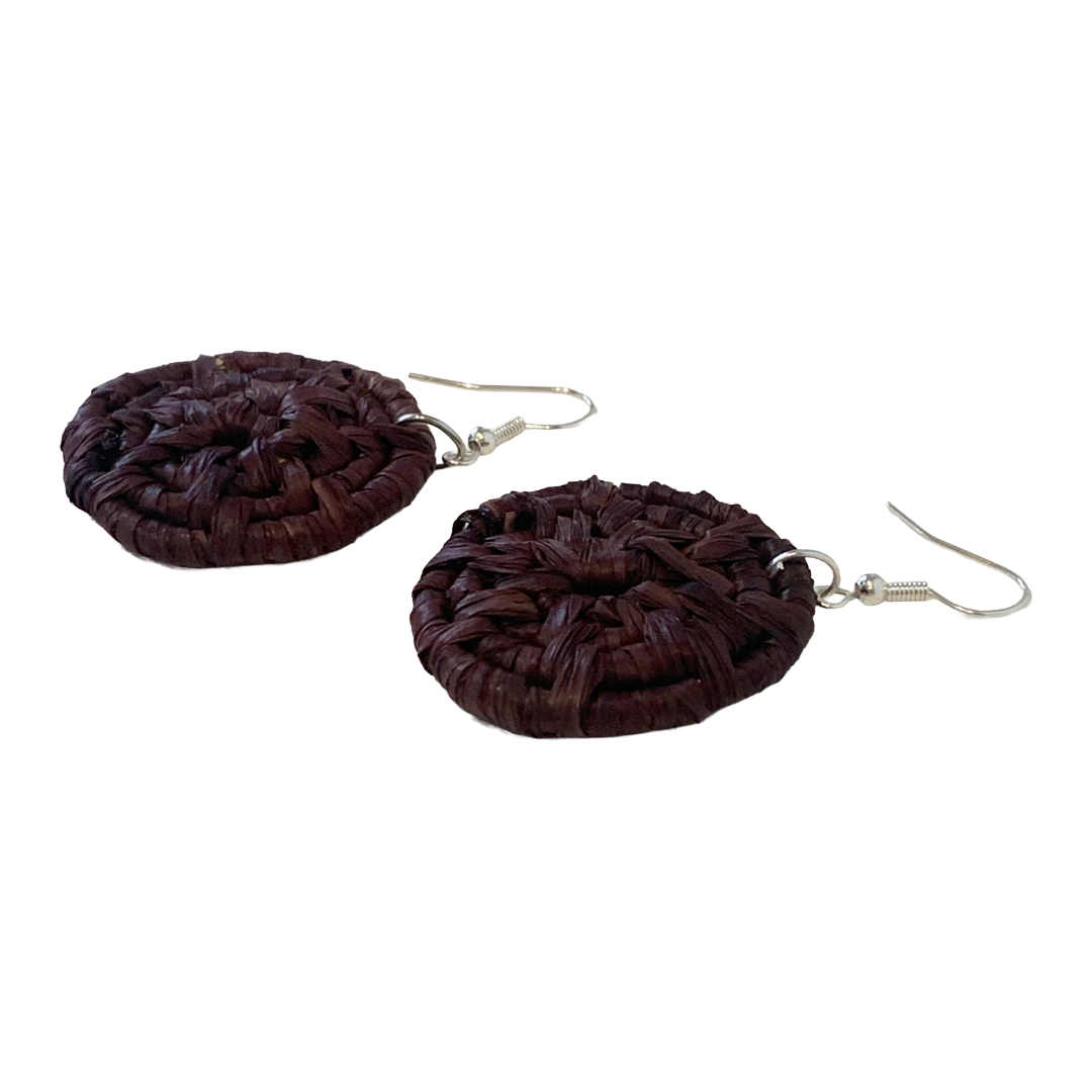 KATIJAH NOWLAN | ‘Small Earrings- Brown’ | Woven Raffia | Stainless Steel Hook