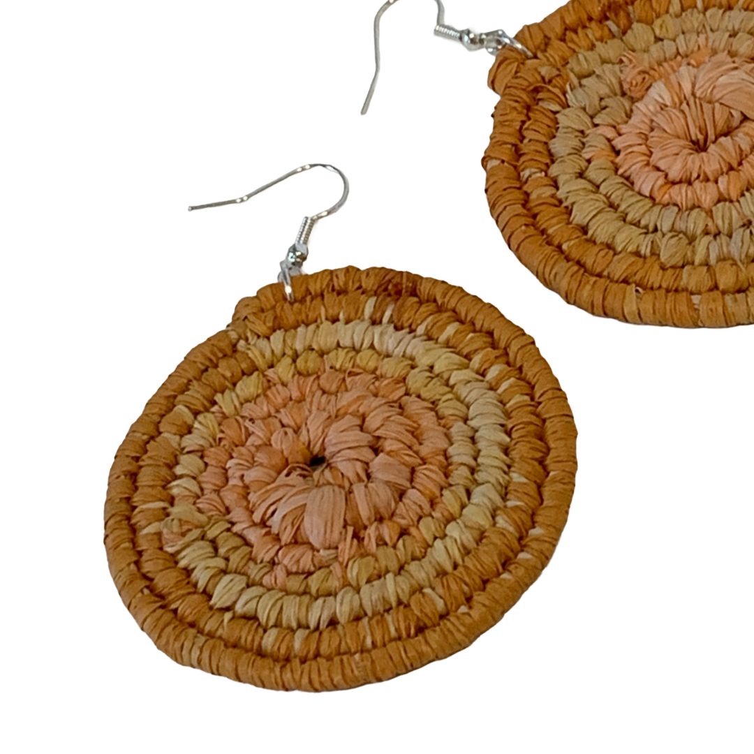 KATIJAH NOWLAN | ‘Large Earrings- Yellow/ Orange | Woven Raffia | Stainless Steel Hook