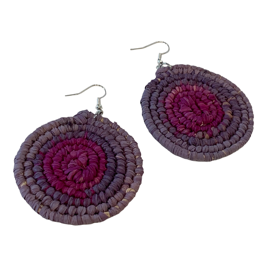 KATIJAH NOWLAN | ‘Large Earrings- Purple | Woven Raffia | Stainless Steel Hook
