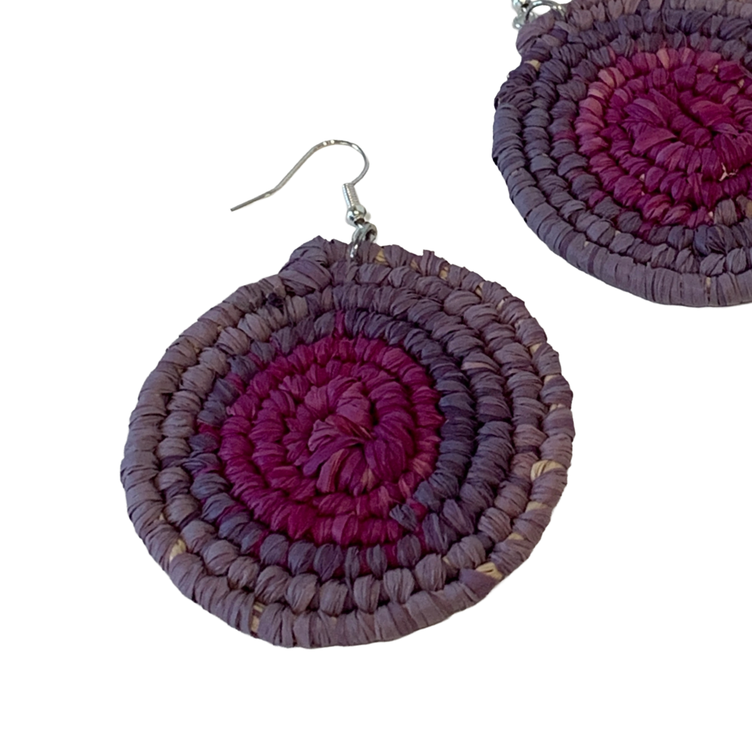 KATIJAH NOWLAN | ‘Large Earrings- Purple | Woven Raffia | Stainless Steel Hook