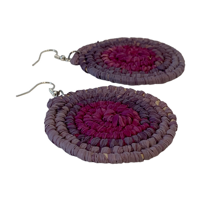 KATIJAH NOWLAN | ‘Large Earrings- Purple | Woven Raffia | Stainless Steel Hook