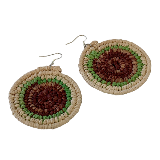 KATIJAH NOWLAN | ‘X Large Earrings- Green/ Brown/ Natural | Woven Raffia | Stainless Steel Hook