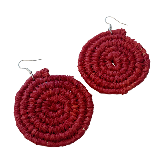 WEAVED BY SEA | ‘X Large Earrings- Red' | Woven Raffia | Stainless Steel Hook