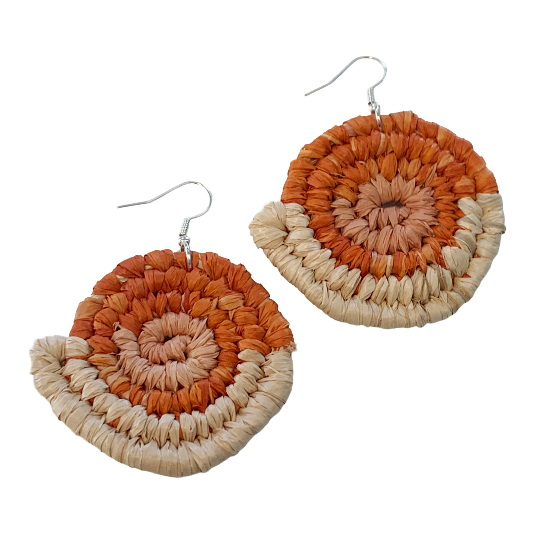 WEAVED BY SEA | Medium Earrings- Oranges / Natural’ | Woven Raffia | Stainless Steel Hook