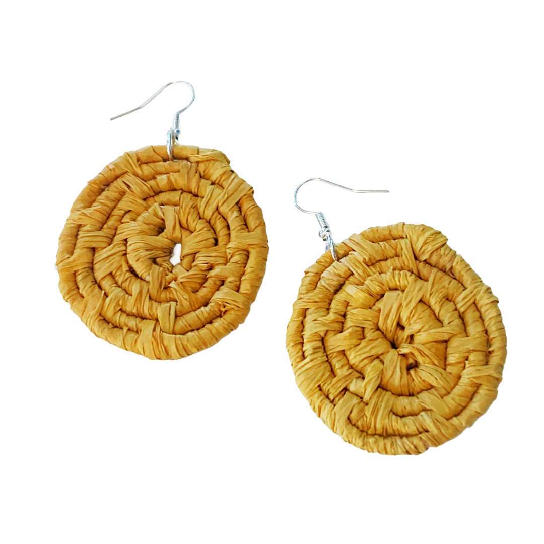 WEAVED BY SEA | Medium Earrings- Yellow’ | Woven Raffia | Stainless Steel Hook